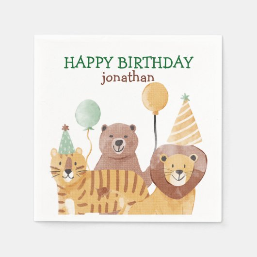 Schattigee wilde dieren verjaardag servet (Voorkant)