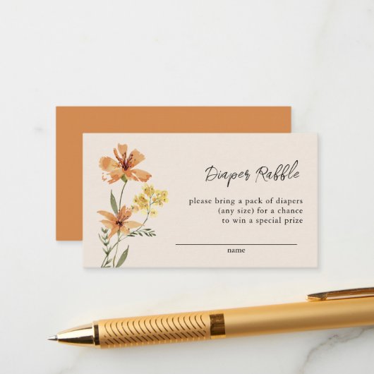 Schattigee Wildflower Baby shower Luier Raffle Informatiekaartje (Voorkant / Achterkant in situ)
