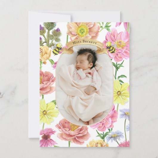 Schattigee Wildflower en Bee Baby shower Dank u ka Bedankkaart (Achterkant)