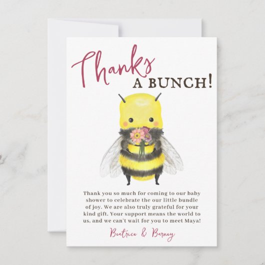 Schattigee Wildflower en Bee Baby shower Dank u ka Bedankkaart (Voorkant)
