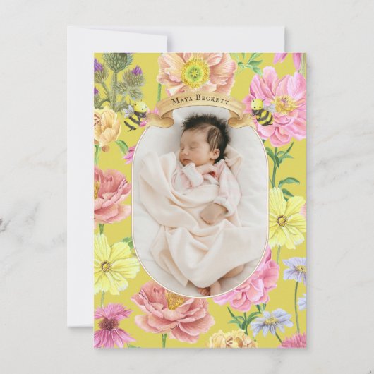 Schattigee Wildflower en Bee Baby shower Dank u ka Bedankkaart (Achterkant)