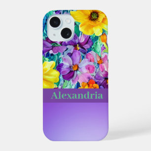 Schattigee Wildflower Gepersonaliseerde Waterverf  iPhone 15 Case