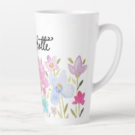 Schattigee Wildflower Illustratie Monogram Latte Mok
