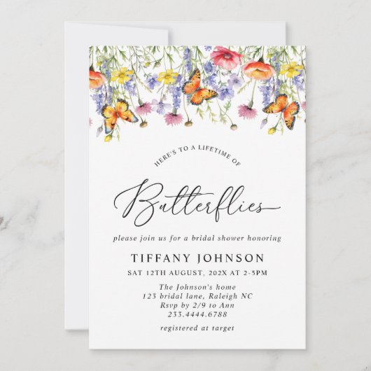 Schattigee Wildflower Vlinders Bloemen Vrijgezelle Kaart (Voorkant)