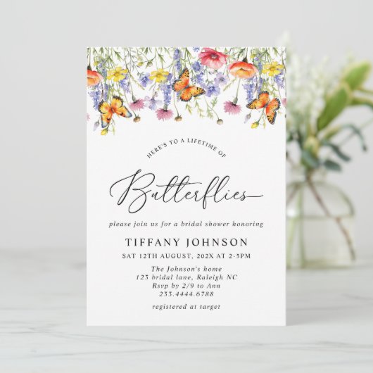 Schattigee Wildflower Vlinders Bloemen Vrijgezelle Kaart (Staand voorkant)