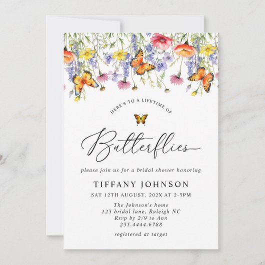 Schattigee Wildflower Vlinders Bloemen Vrijgezelle Kaart (Voorkant)