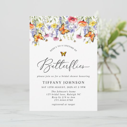 Schattigee Wildflower Vlinders Bloemen Vrijgezelle Kaart (Staand voorkant)