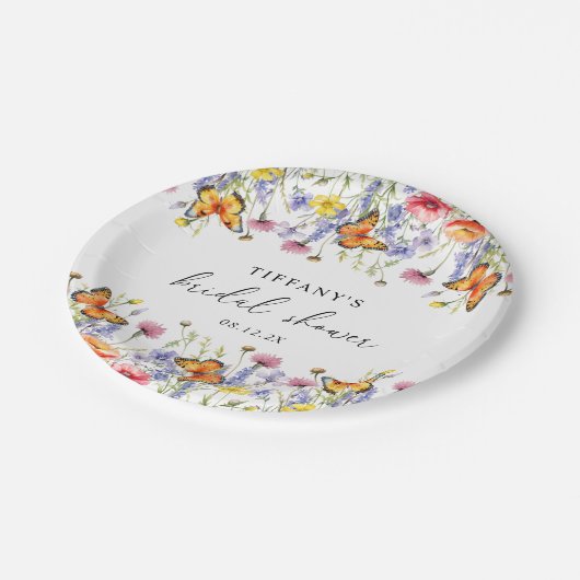 Schattigee Wildflower Vlinders Bloemen Vrijgezelle Papieren Bordje (Gekanteld)