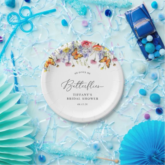 Schattigee Wildflower Vlinders Bloemen Vrijgezelle Papieren Bordje (Feest)