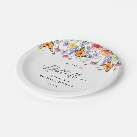 Schattigee Wildflower Vlinders Bloemen Vrijgezelle Papieren Bordje (Gekanteld)