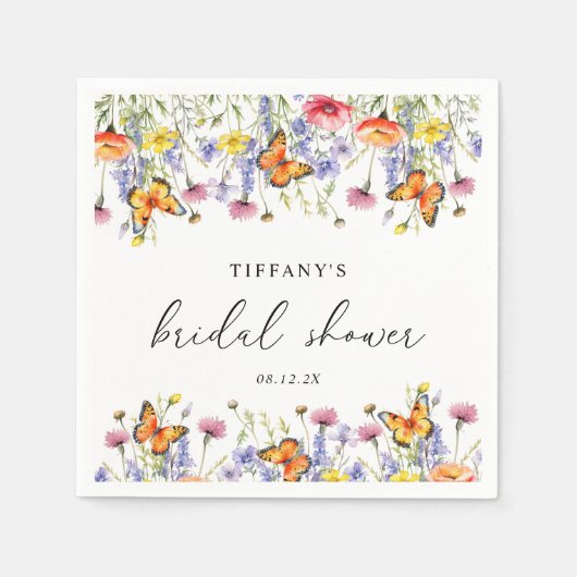 Schattigee Wildflower Vlinders Bloemen Vrijgezelle Servet (Voorkant)