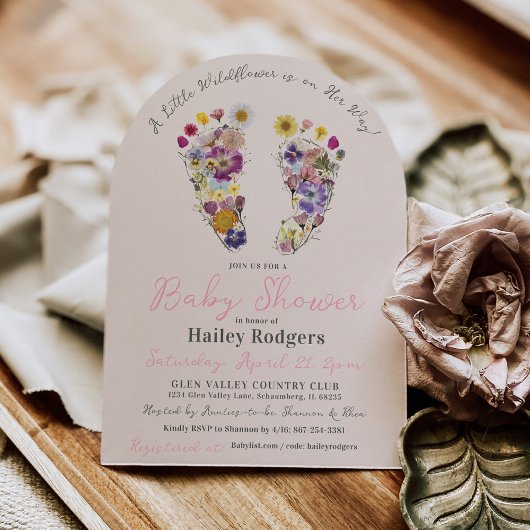 Schattigee Wildflower Voetafdrukken Roze Baby show Kaart