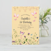 Schattigee Wildflower Yellow 1e verjaardag Uitnodi Kaart (Staand voorkant)