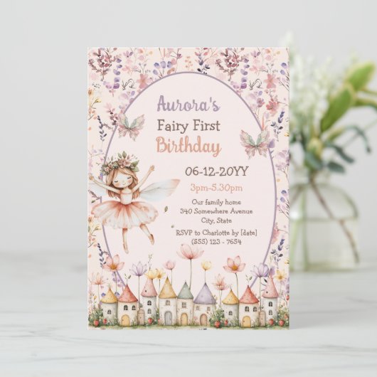 Schattigee Wildflowers baby meisje Fairy Eerste ve Kaart (Staand voorkant)