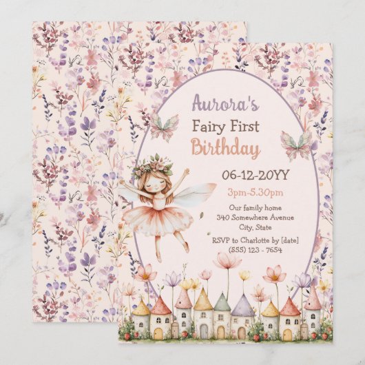 Schattigee Wildflowers baby meisje Fairy Eerste ve Kaart (Voorkant / Achterkant)