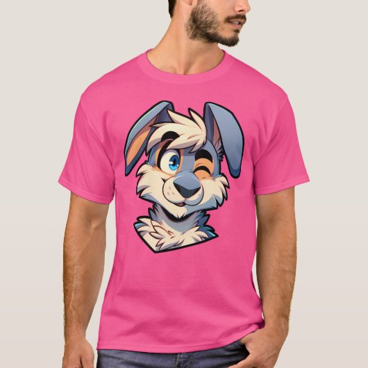 Schattigee Winking Anthro Furry Rabbit Art T-shirt (Voorkant)