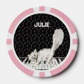 Schattigee Winking Cat op Piano Keys Witte Muziekn Poker Chips (Voorkant)