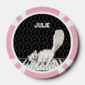 Schattigee Winking Cat op Piano Keys Witte Muziekn Poker Chips (Achterkant)