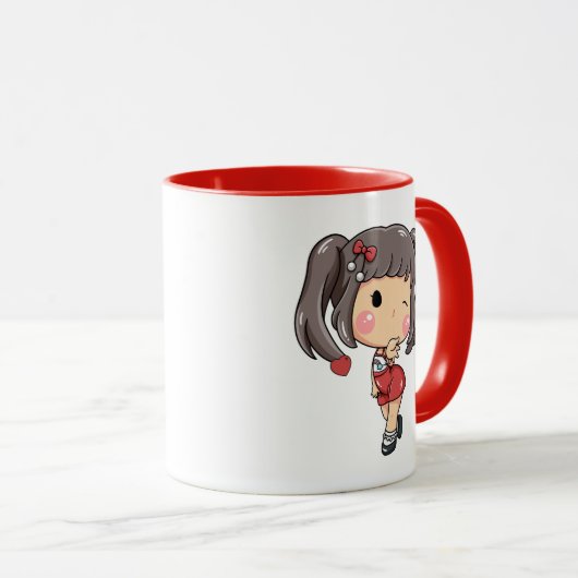 Schattigee Winking Chibi Meisje met Pigtails Mok (Voorkant rechts)