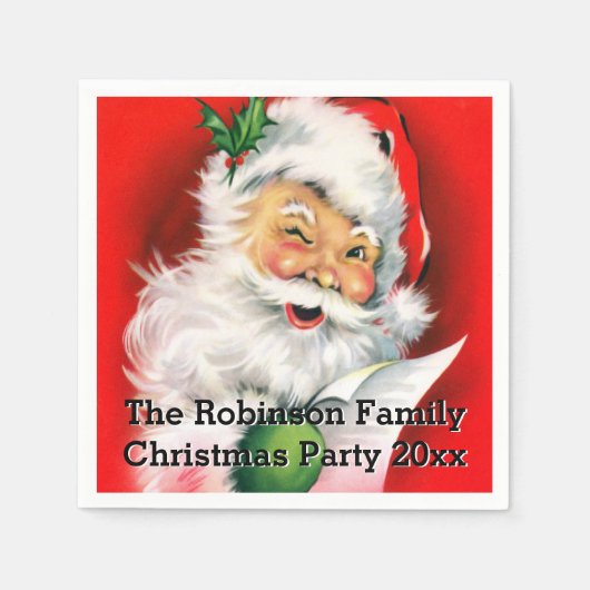 Schattigee Winking Santa met Kerstmis Lijst Custom Servetten (Voorkant)