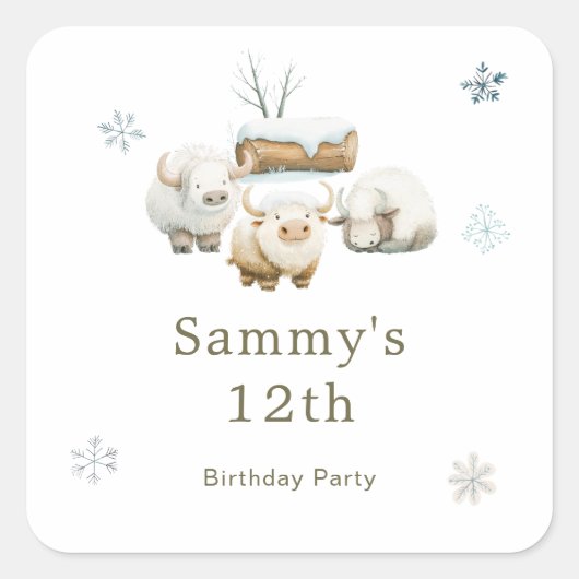 Schattigee Winter Arctic Koe Verjaardagsdouche Vierkante Sticker (Voorkant)