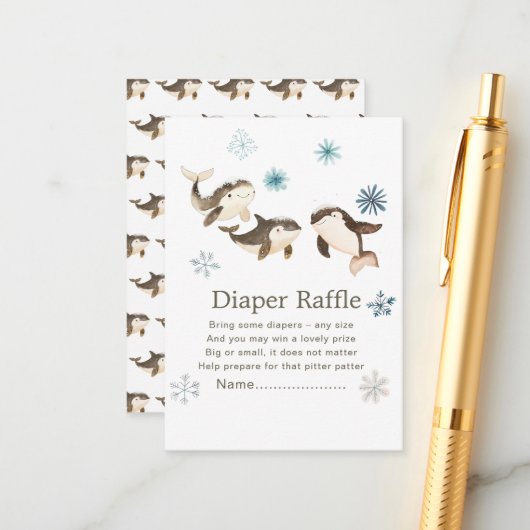 Schattigee Winter Arctic Whale Baby shower Luier R Informatiekaartje (Voorkant / Achterkant in situ)