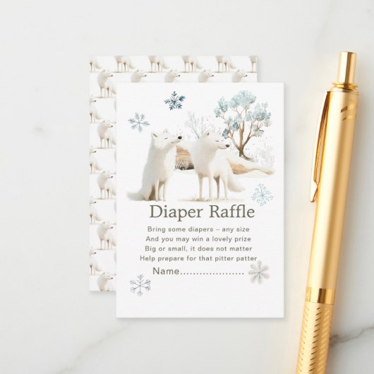 Schattigee Winter Arctic Wolf Baby shower Luier Ra Informatiekaartje (Voorkant / Achterkant in situ)