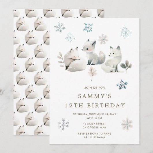 Schattigee Winter Arctic Wolf Verjaardagsfeest Kaart (Voorkant / Achterkant)