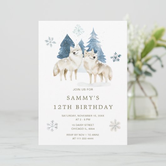 Schattigee Winter Arctic Wolf Verjaardagsfeest Kaart (Staand voorkant)