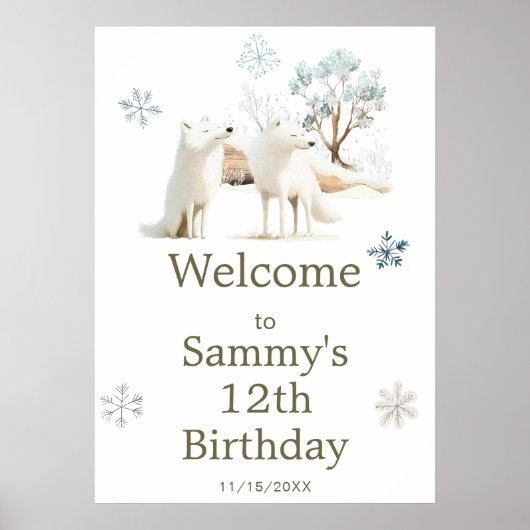 Schattigee Winter Arctic Wolf Verjaardagsfeest Poster (Voorkant)