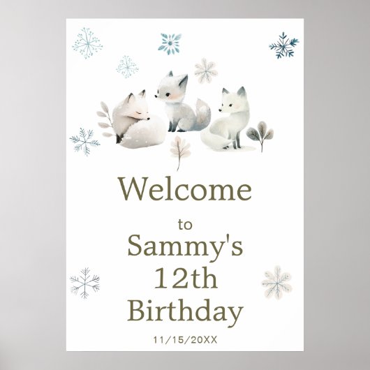 Schattigee Winter Arctic Wolf Verjaardagsfeest Poster (Voorkant)