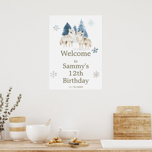 Schattigee Winter Arctic Wolf Verjaardagsfeest Poster (Keuken)