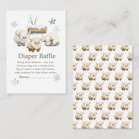 Schattigee Winter Arctische Koe Baby shower Luier Informatiekaartje (Voorkant / Achterkant)