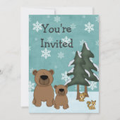 Schattigee Winter Beren Woodland Baby shower Invit Kaart (Voorkant)