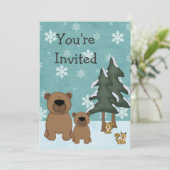 Schattigee Winter Beren Woodland Baby shower Invit Kaart (Staand voorkant)