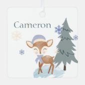 Schattigee Winter Boy Fawn Custom Naam Metalen Ornament (Voorkant)
