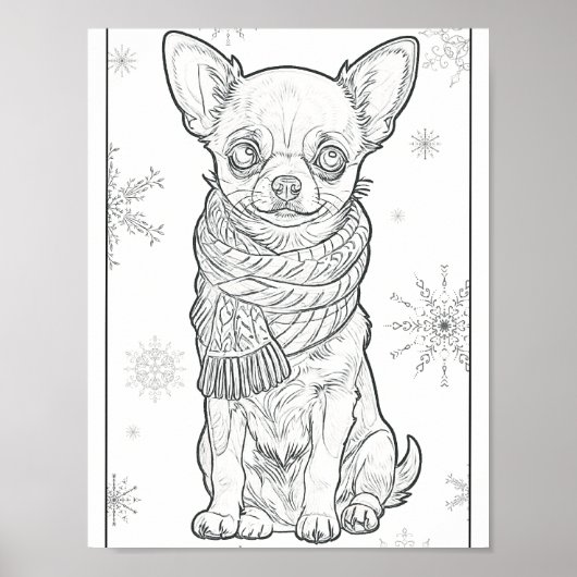 Schattigee Winter Chihuahua Kleurplaat Poster (Voorkant)