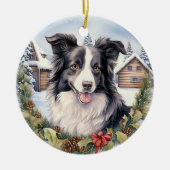 Schattigee Winter Christmas Border Collie Keramisch Ornament (Voorkant)