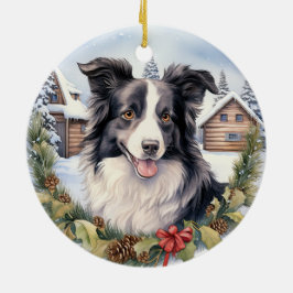 Schattigee Winter Christmas Border Collie Keramisch Ornament
