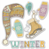 Schattigee winter collage ijs schaatsen gebreide k sticker (Voorkant)