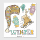 Schattigee winter collage ijs schaatsen gebreide k sticker (Vel)