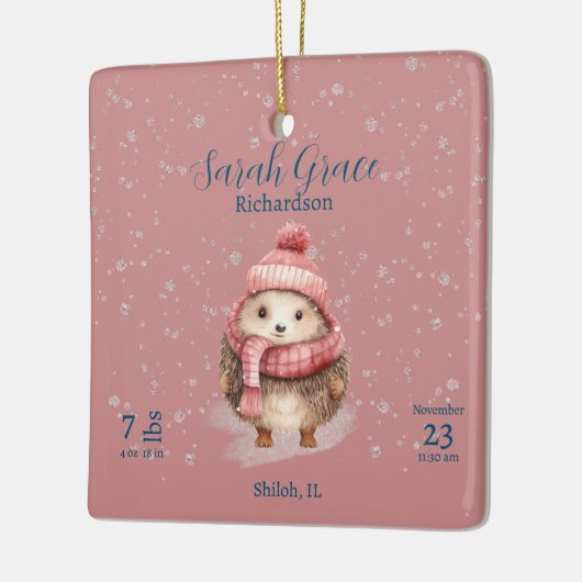 Schattigee winter egel baby meisje geboorte statis keramisch ornament (Links)