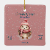 Schattigee winter egel baby meisje geboorte statis keramisch ornament (Achterkant)