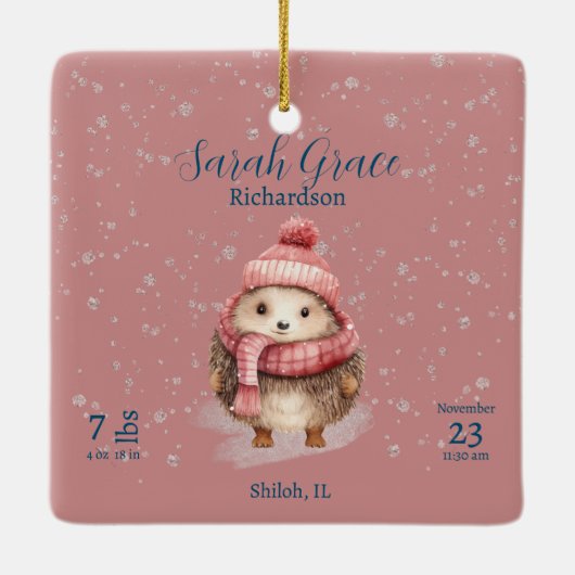 Schattigee winter egel baby meisje geboorte statis keramisch ornament (Achterkant)