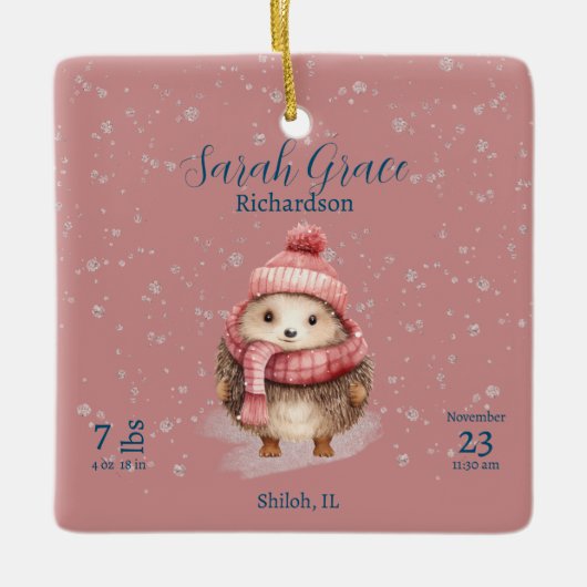 Schattigee winter egel baby meisje geboorte statis keramisch ornament (Voorkant)