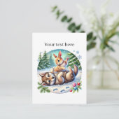 Schattigee Winter gemengde dieren wolf konijn aanp Briefkaart (Staand voorkant)