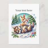 Schattigee Winter gemengde dieren wolf konijn aanp Briefkaart (Voorkant)