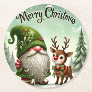 Schattigee Winter Gnome Christmas Ronde Kartonnen Onderzetter