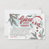 Schattigee winter groene dennen ijs sneeuwman baby bedankkaart (Voorkant)