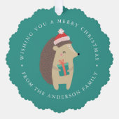 Schattigee Winter Hedgehog Fotovakantie Ornament Kaart (Voorkant)